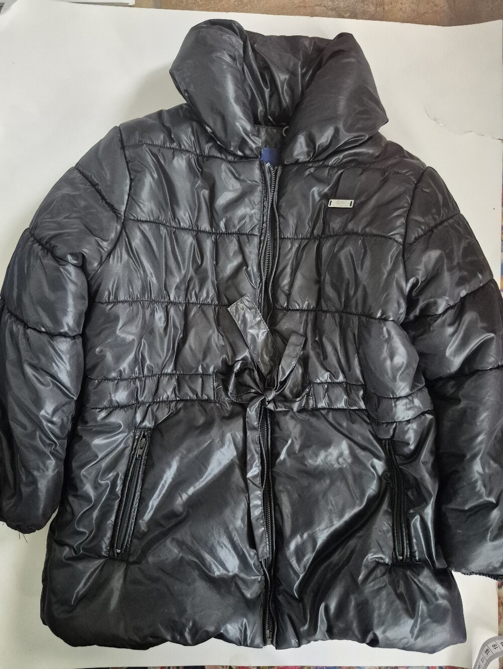 Souris Mini Black Quilted Puffer Coat with Waist Tie Size 5-6